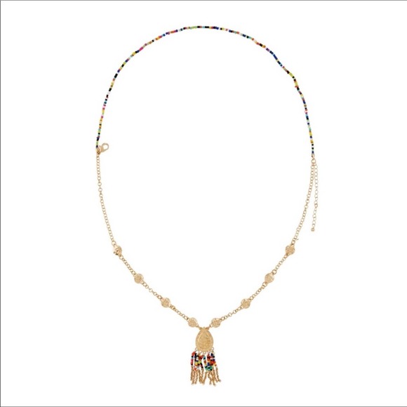Neiman Marcus NEW Boho Multi Colored Beads 2 Tiered Gold Beaded Necklace - Picture 3 of 5